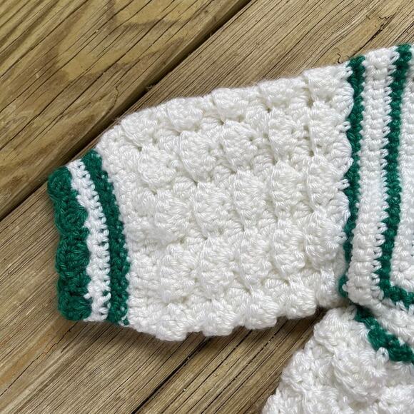 Girls White And Green Handmade Cardigan Sweater Size L - Picture 5 of 6